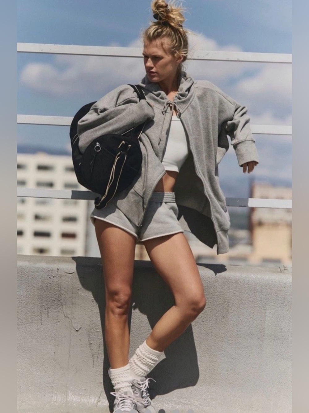 Free People Sprint To The Finish Zip Up Hoodie Ribbed Hem Pockets Slouchy